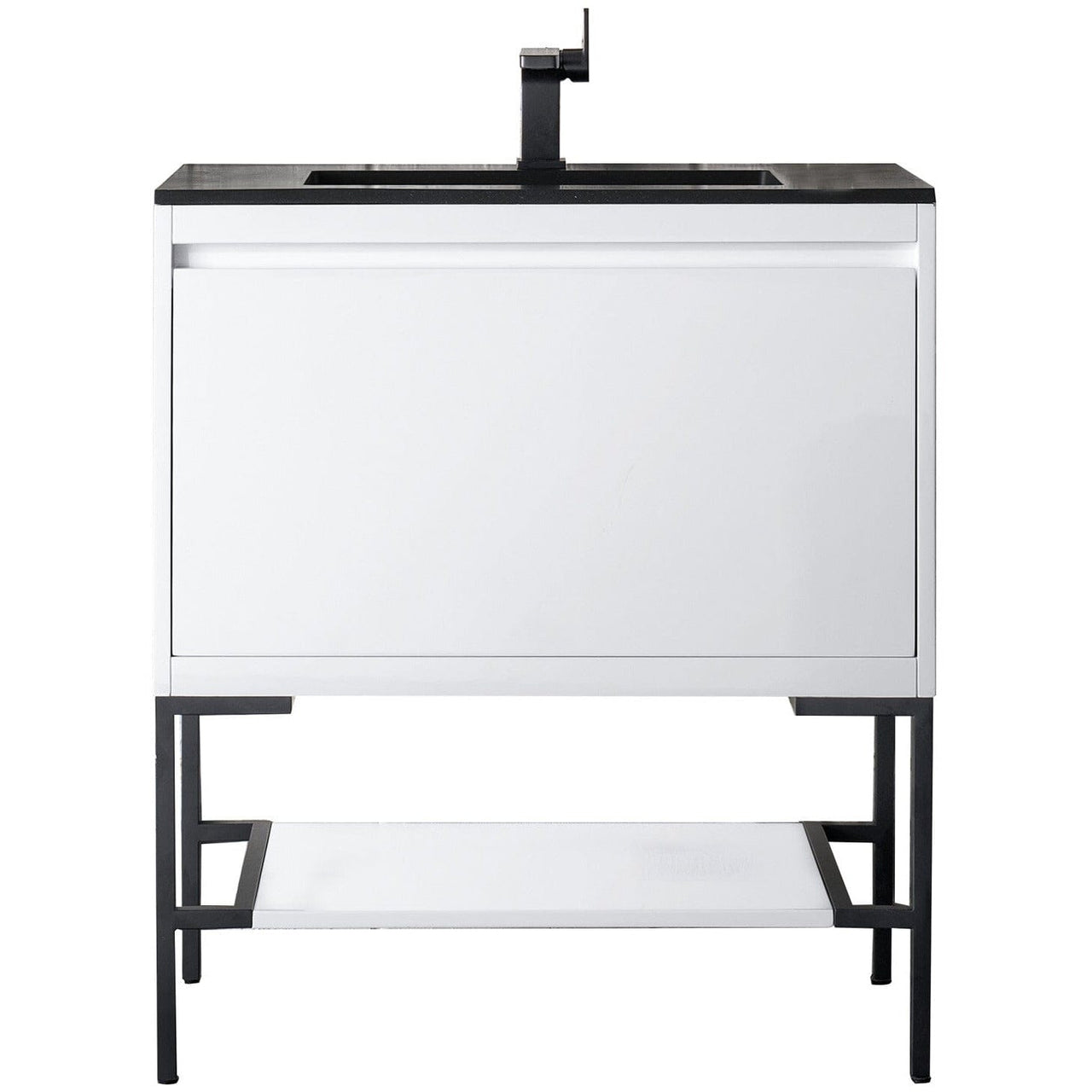 James Martin Milan 31.5" Single Vanity with Base Vanity James Martin Glossy White - Matte Black w/Charcoal Black Composite Top 