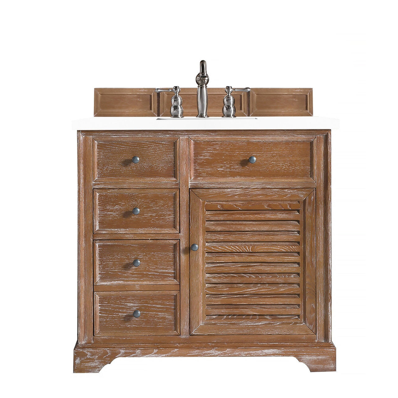 James Martin Savannah 36" Single Vanity Vanity James Martin Driftwood w/ 3 CM Classic White Quartz Top 