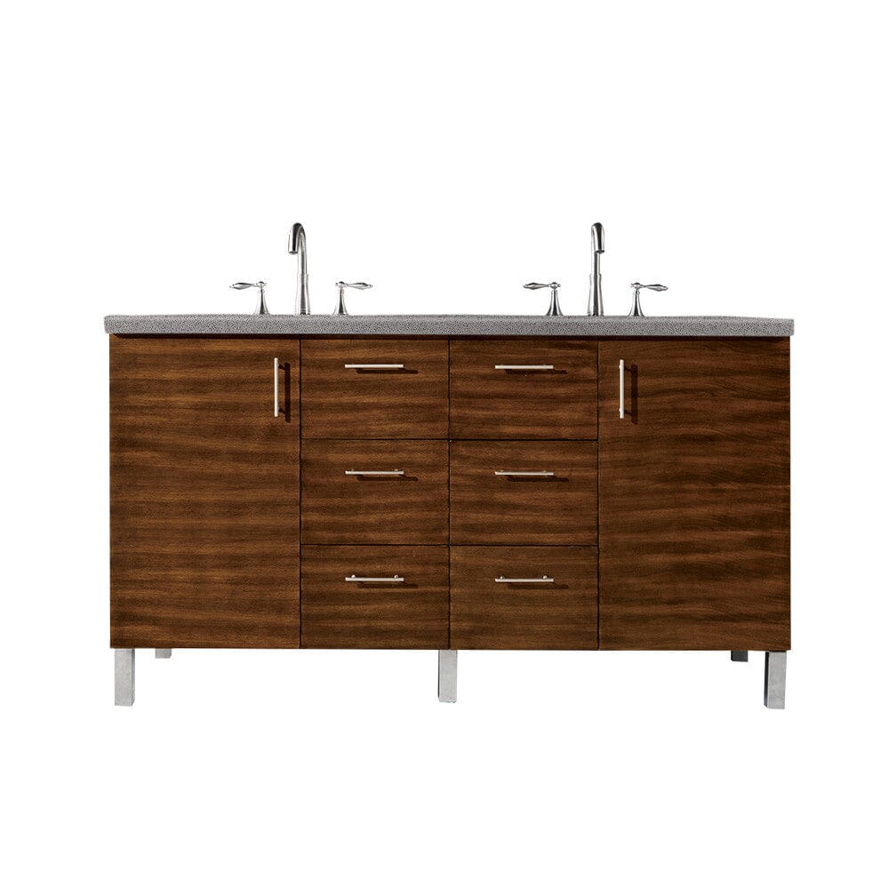 James Martin Metropolitan 60" Double Vanity Vanity James Martin American Walnut w/ 3 CM Grey Expo Quartz Top 