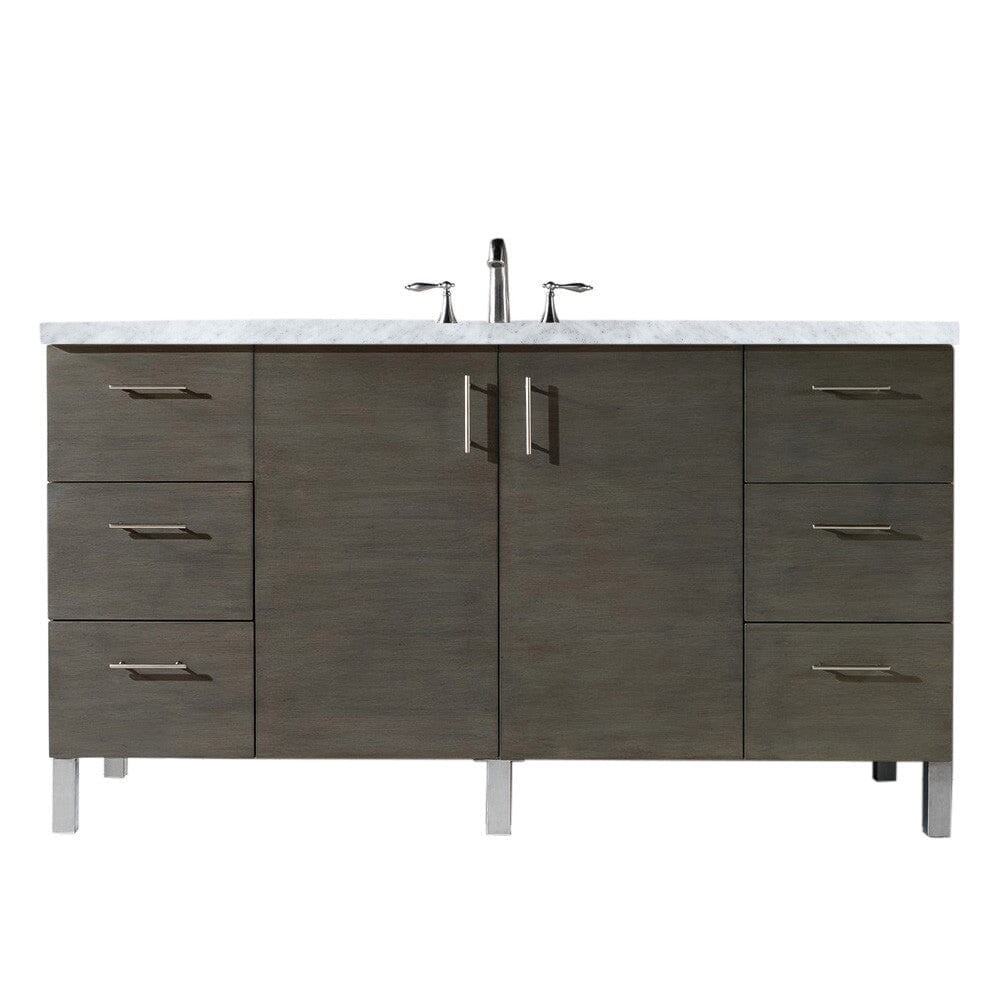 James Martin Metropolitan 60" Single Vanity Vanity James Martin Silver Oak w/ 3 CM Carrara Marble Top 