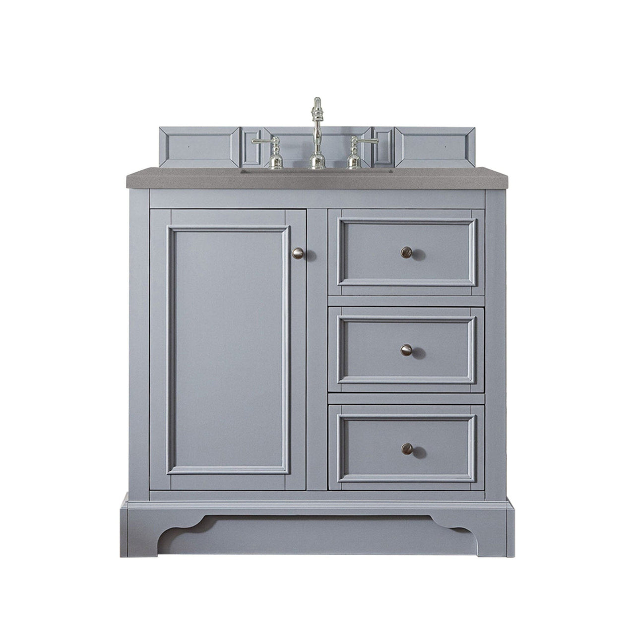 James Martin De Soto 36" Single Vanity Vanity James Martin Silver Gray w/ 3 CM Grey Expo Quartz Top 