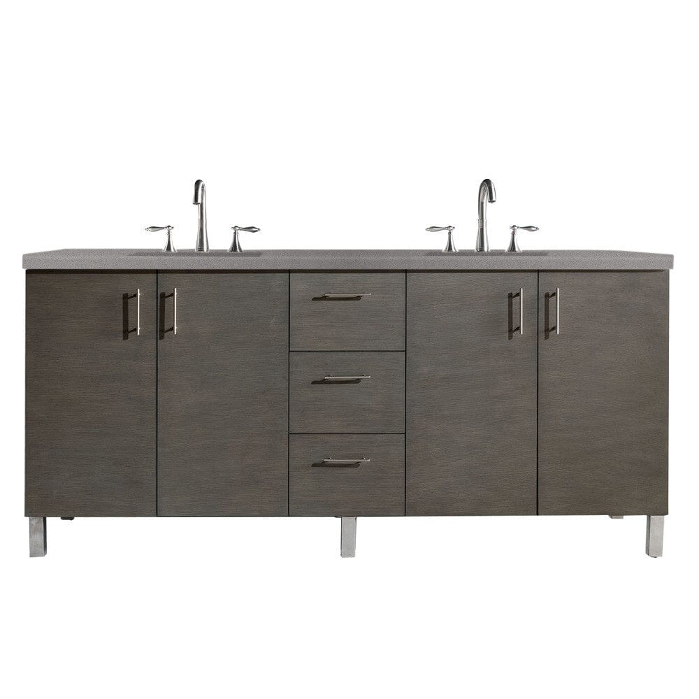 James Martin Metropolitan 72" Double Vanity Vanity James Martin Silver Oak w/ 3 CM Grey Expo Quartz Top 