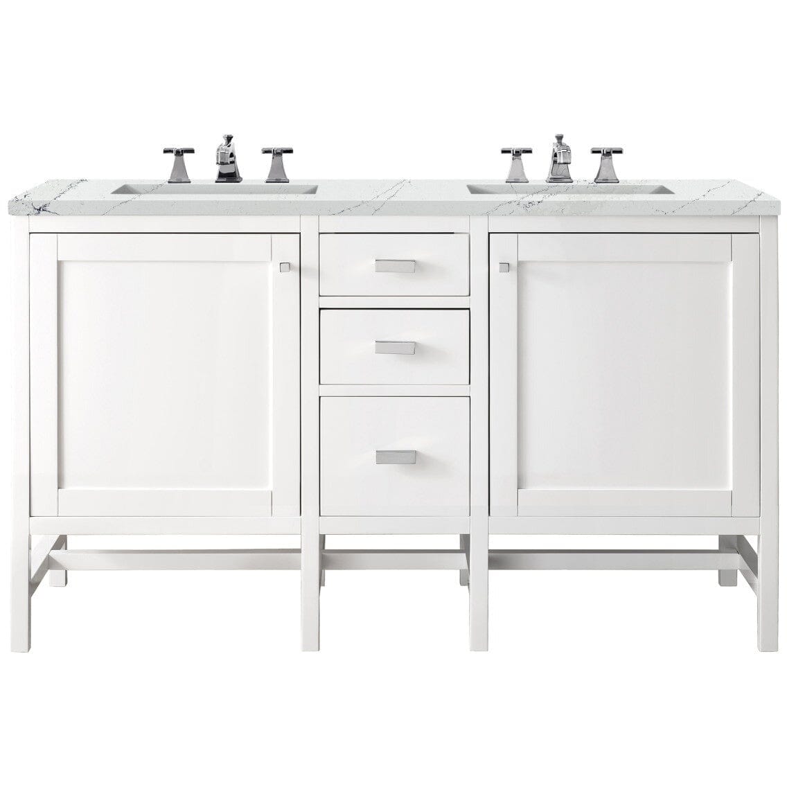 James Martin Addison 60" Double Vanity Vanity James Martin Glossy White w/ 3 CM Ethereal Noctis Top 