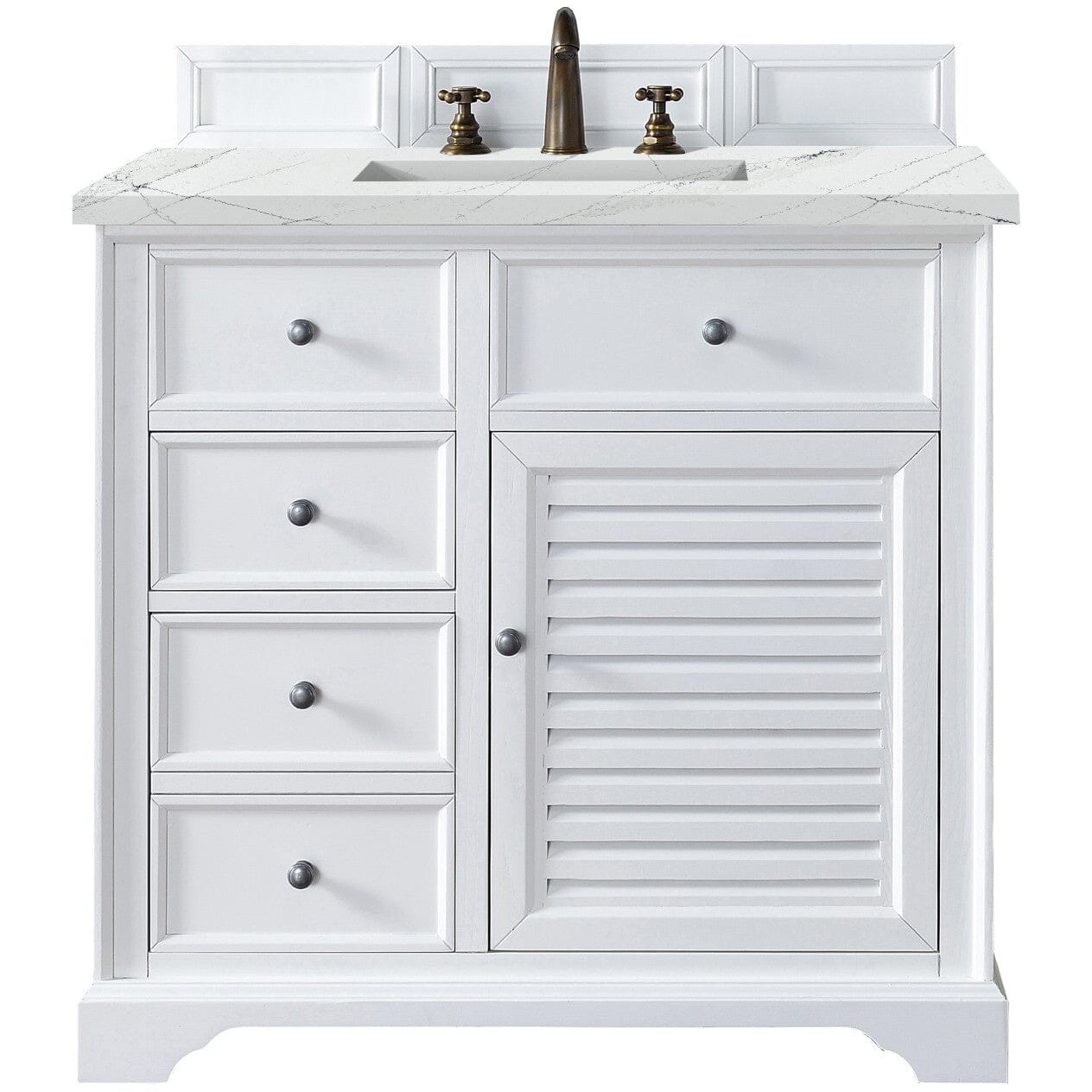 James Martin Savannah 36" Single Vanity Vanity James Martin Bright White w/ 3 CM Ethereal Noctis Quartz Top 