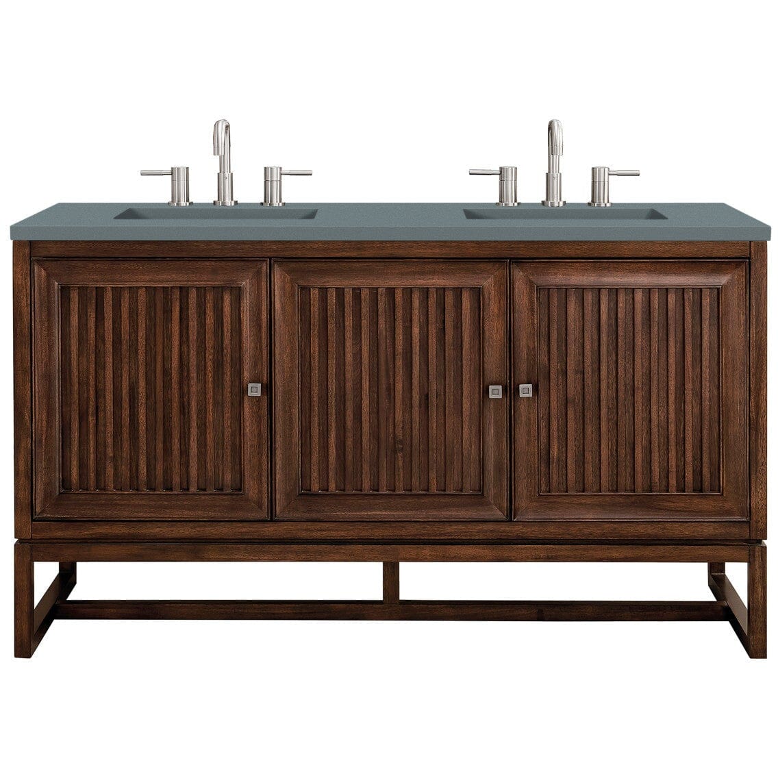 James Martin Athens 60" Double Vanity Vanity James Martin Mid Century Acacia w/ 3 CM Cala Blue Top 