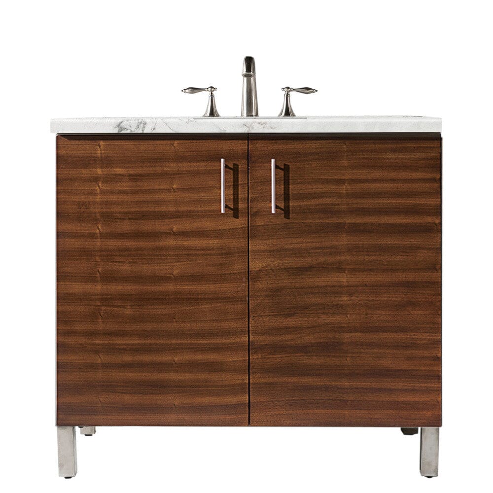 James Martin Metropolitan 36" Single Vanity Vanity James Martin American Walnut w/ 3 CM Eternal Jasmine Pearl Quartz Top 