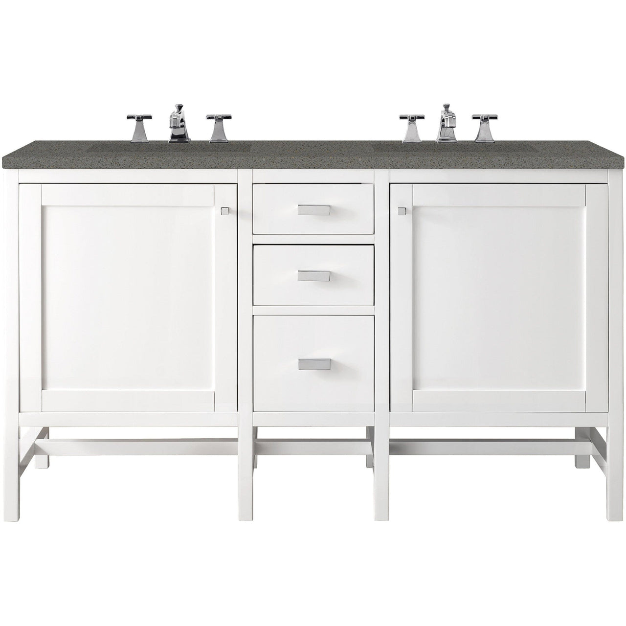 James Martin Addison 60" Double Vanity Vanity James Martin Glossy White w/ 3 CM Grey Expo Quartz Top 