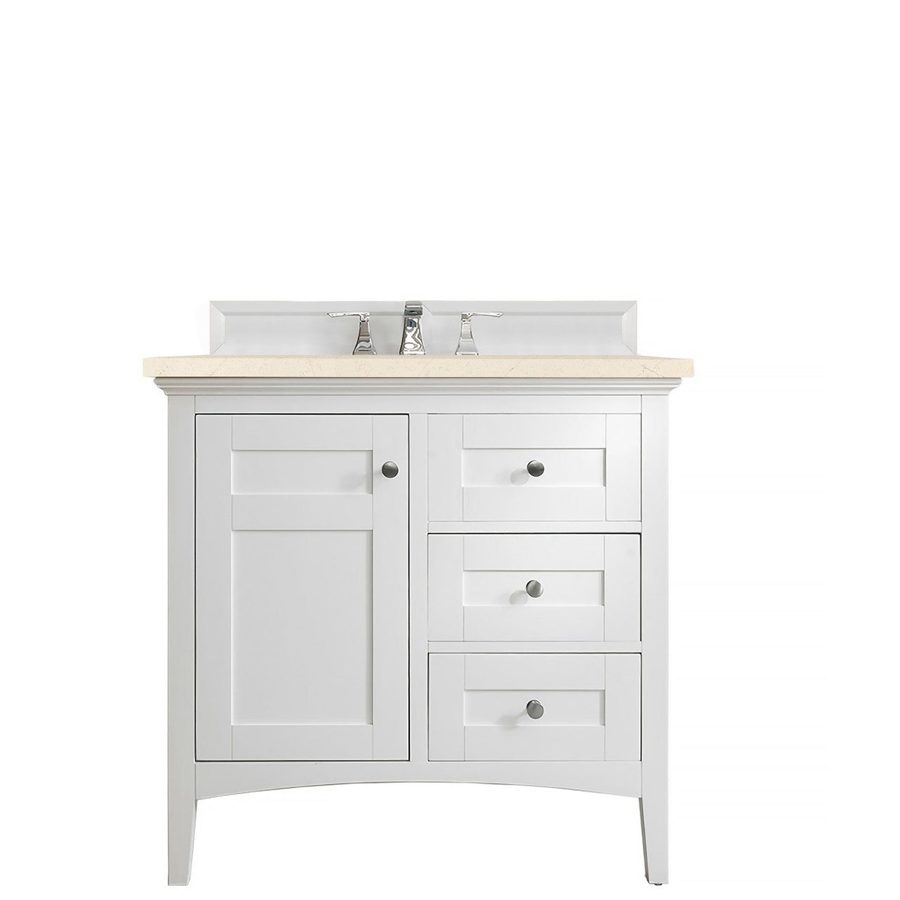 James Martin Palisades 36" Single Vanity Vanity James Martin Bright White w/ 3 CM Eternal Marfil Quartz Top 