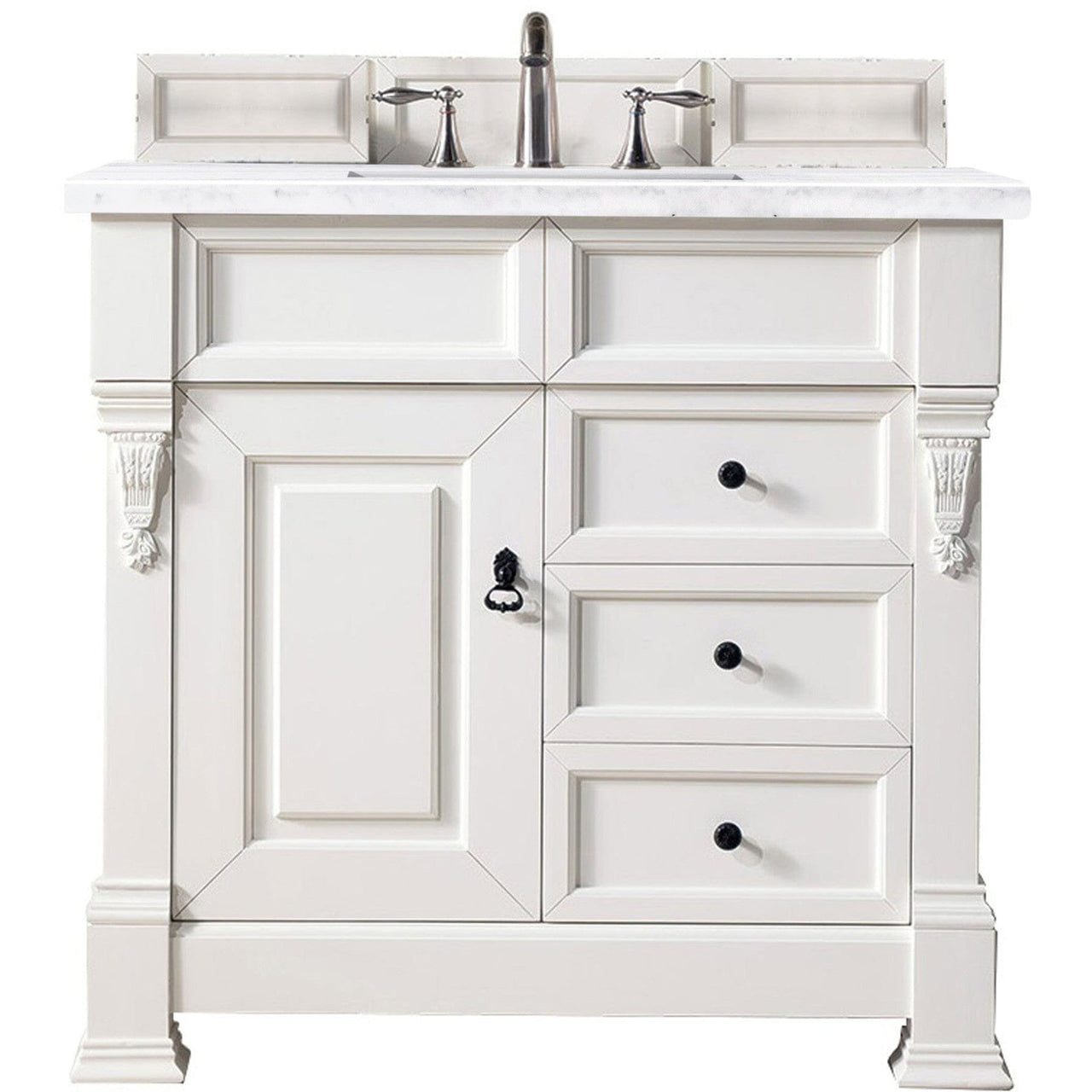 James Martin Brookfield 36" Single Vanity Vanities James Martin Bright White w/ 3 CM Arctic Fall Solid Surface Top 