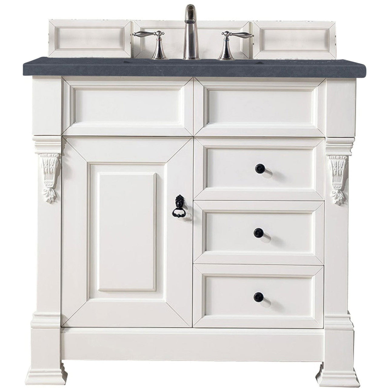 James Martin Brookfield 36" Single Vanity Vanities James Martin Bright White w/ 3 CM Charcoal Soapstone Quartz Top 