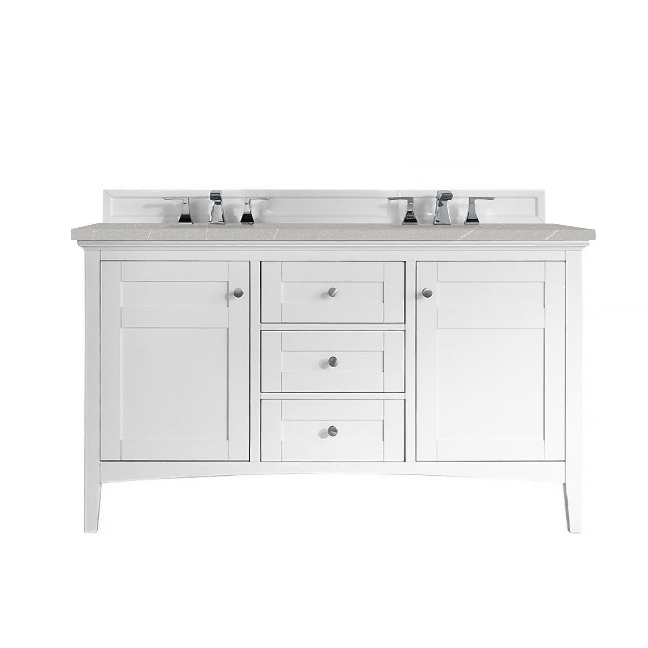 James Martin Palisades 60" Double Vanity Vanity James Martin Bright White w/ 3 CM Eternal Serena Quartz Top 