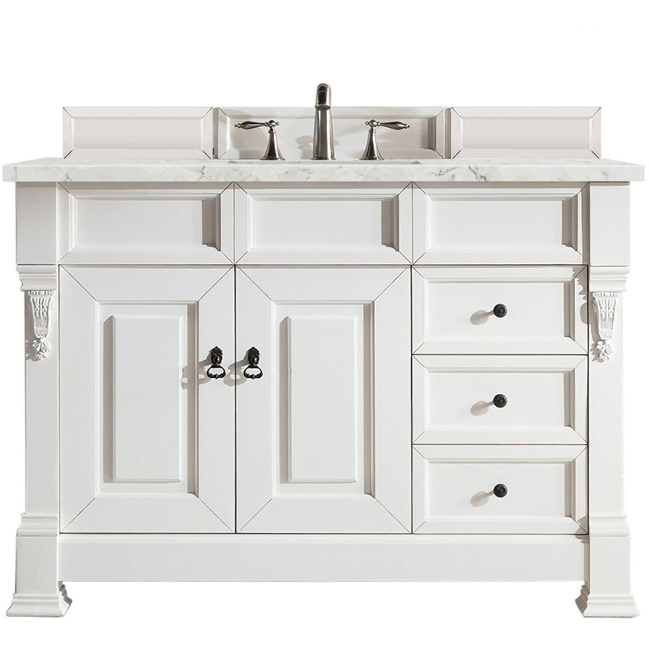 James Martin Brookfield 48" Single Vanity Vanities James Martin Bright White w/ 3 CM Eternal Jasmine Pearl Quartz Top 