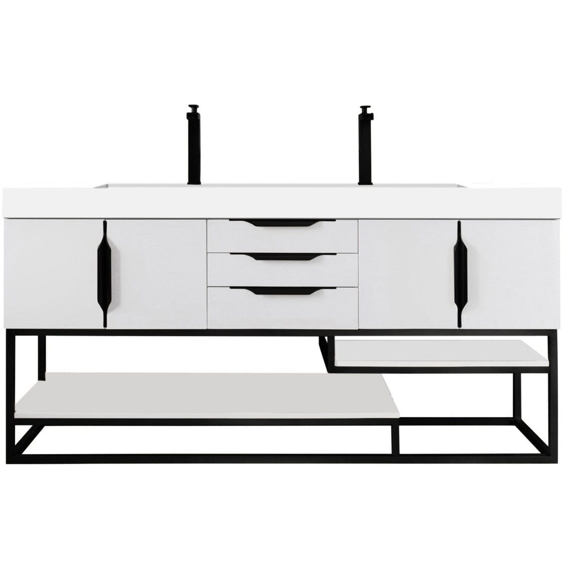 James Martin Columbia 72" Double Vanity Vanity James Martin Glossy White - Matte Black w/ White Glossy Composite Countertop 