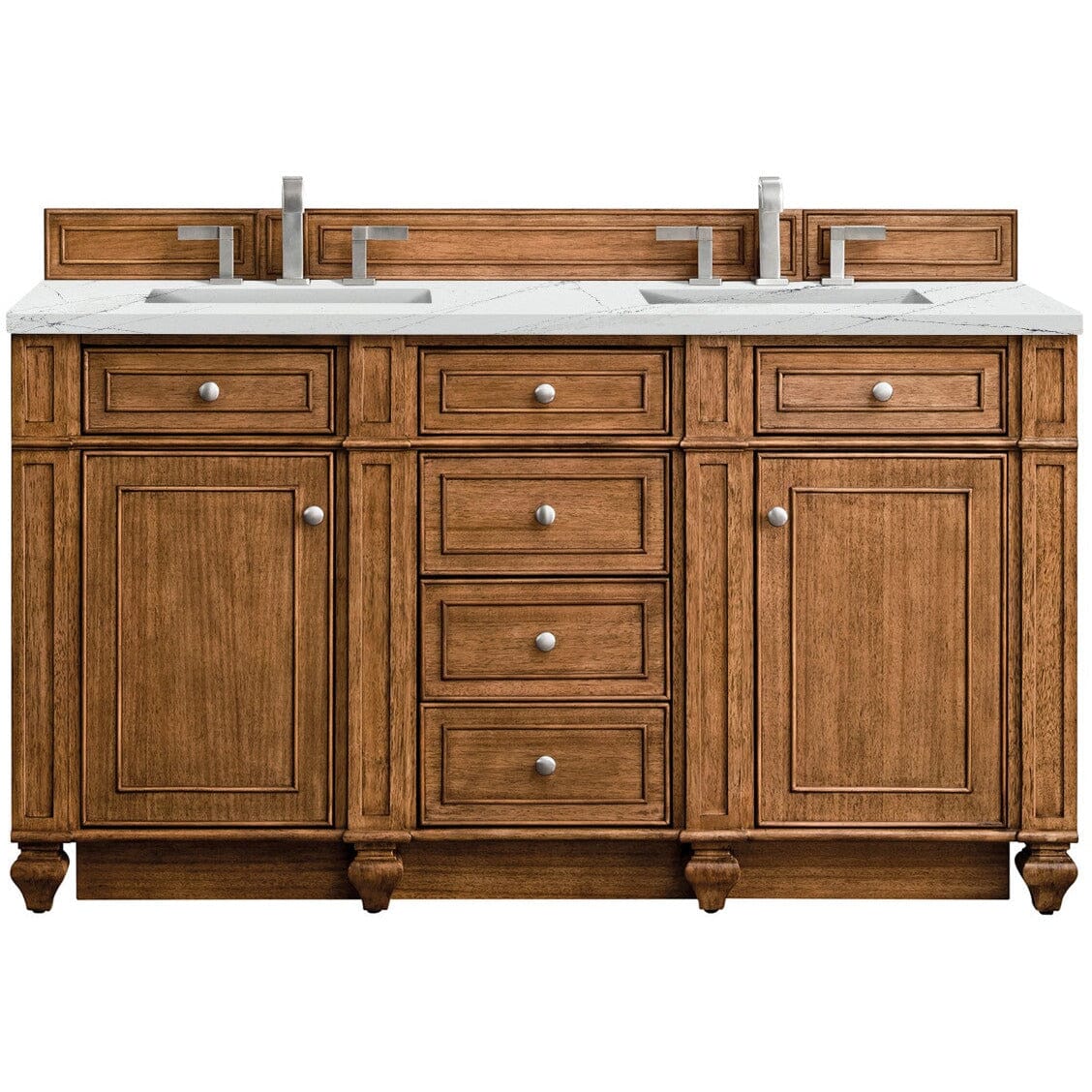 James Martin Bristol 60" Double Vanity Vanity James Martin Saddle Brown w/ 3 CM Ethereal Noctis Quartz Top 