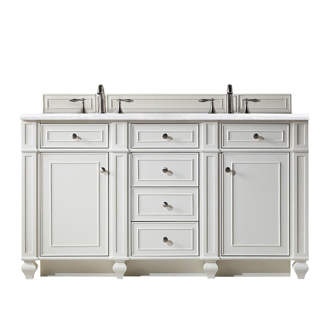 James Martin Bristol 60" Double Vanity Vanity James Martin Bright White w/ 3 CM Arctic Fall Solid Surface Top 