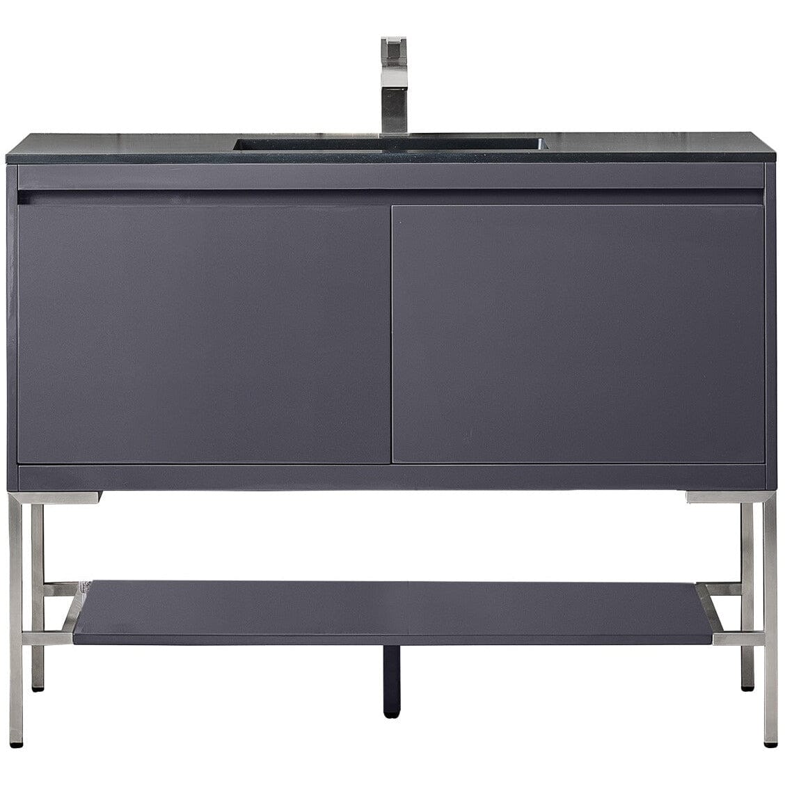 James Martin Milan 47.3" Single Vanity Vanity James Martin Modern Grey Glossy - Brushed Nickel w/Charcoal Black Composite Top 