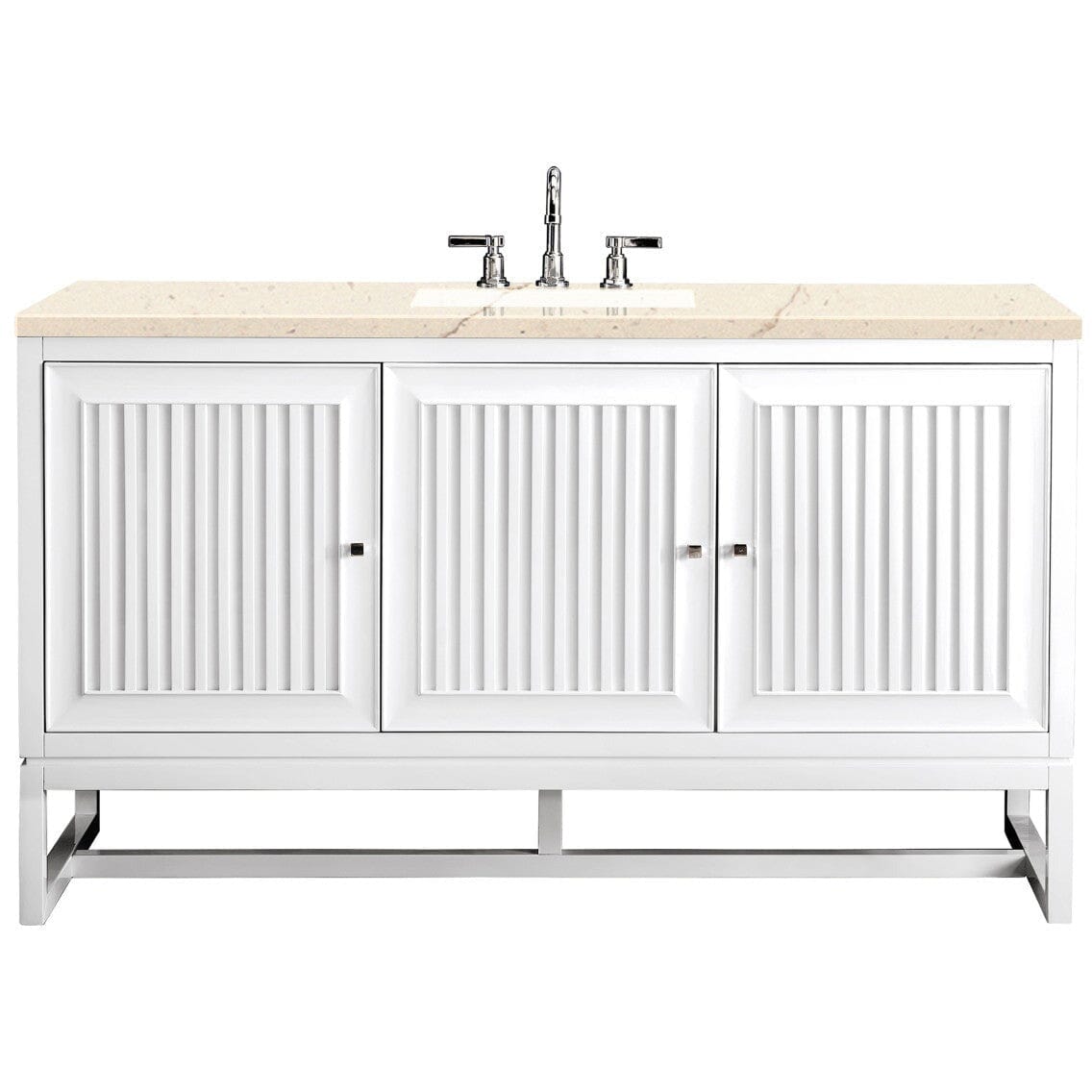 James Martin Athens 60" Single Vanity Vanity James Martin Glossy White w/ 3 CM Eternal Marfil Top 