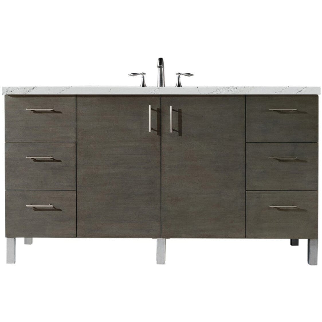 James Martin Metropolitan 60" Single Vanity Vanity James Martin Silver Oak w/ 3 CM Ethereal Noctis Quartz Top 