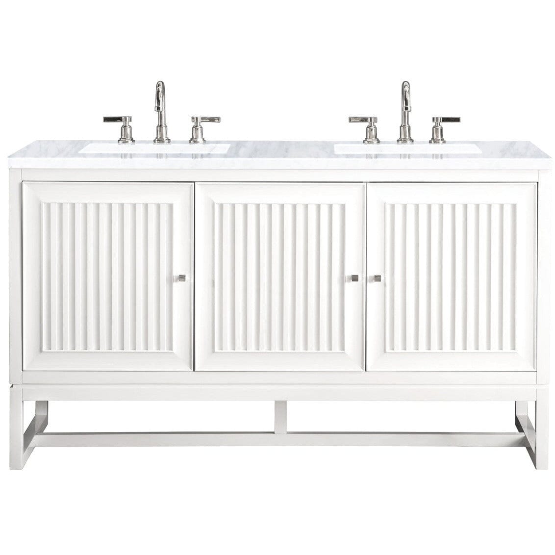 James Martin Athens 60" Double Vanity Vanity James Martin Glossy White w/ 3 CM Carrara White Top 