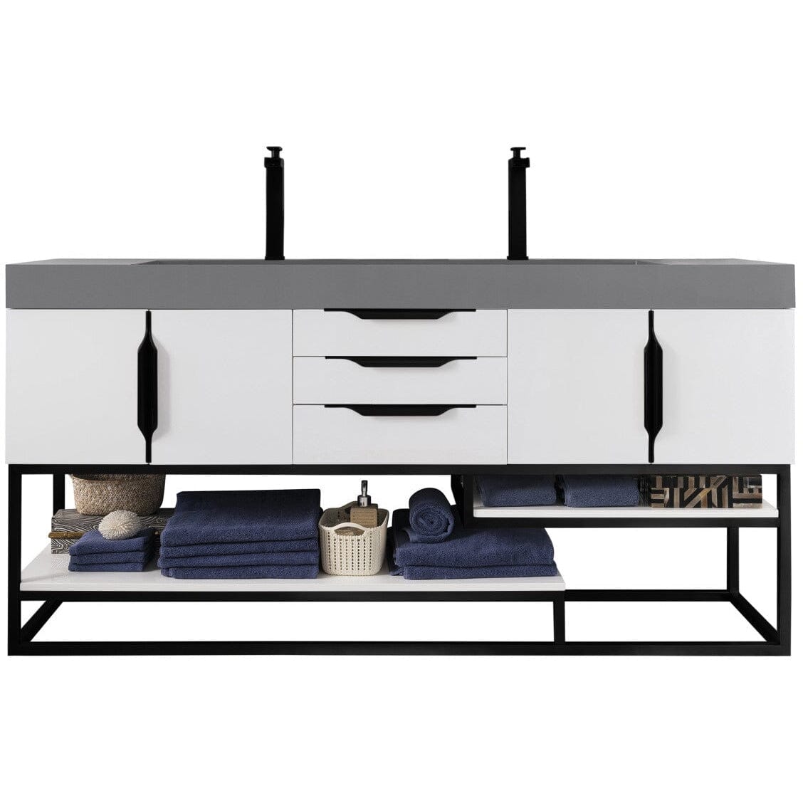 James Martin Columbia 72" Double Vanity Vanity James Martin Glossy White - Matte Black w/ Dusk Grey Glossy Composite Top 