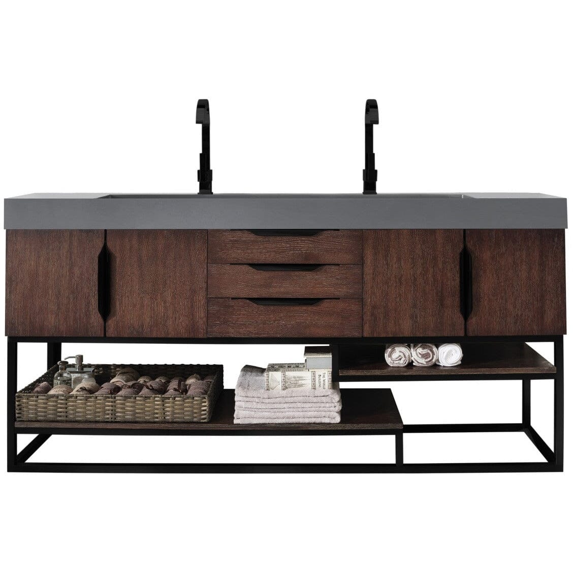 James Martin Columbia 72" Double Vanity Vanity James Martin Coffee Oak - Matte Black w/ Dusk Grey Glossy Composite Top 