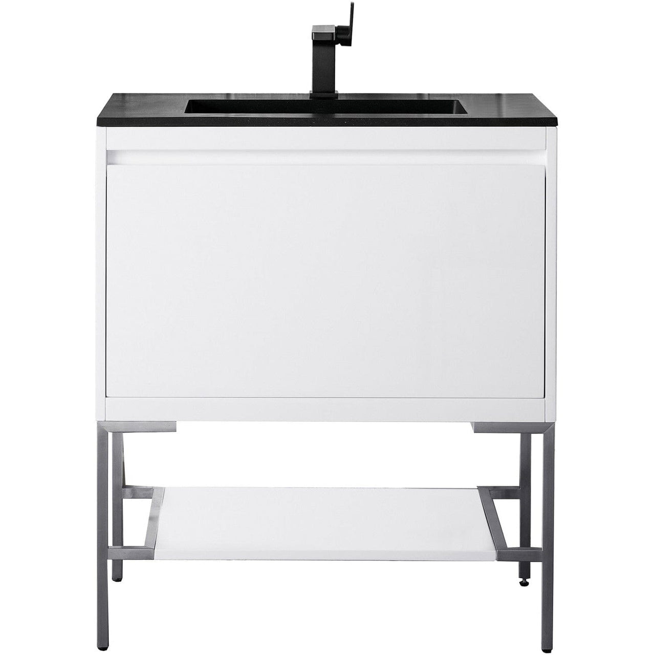James Martin Milan 31.5" Single Vanity with Base Vanity James Martin Glossy White - Brushed Nickel w/Charcoal Black Composite Top 