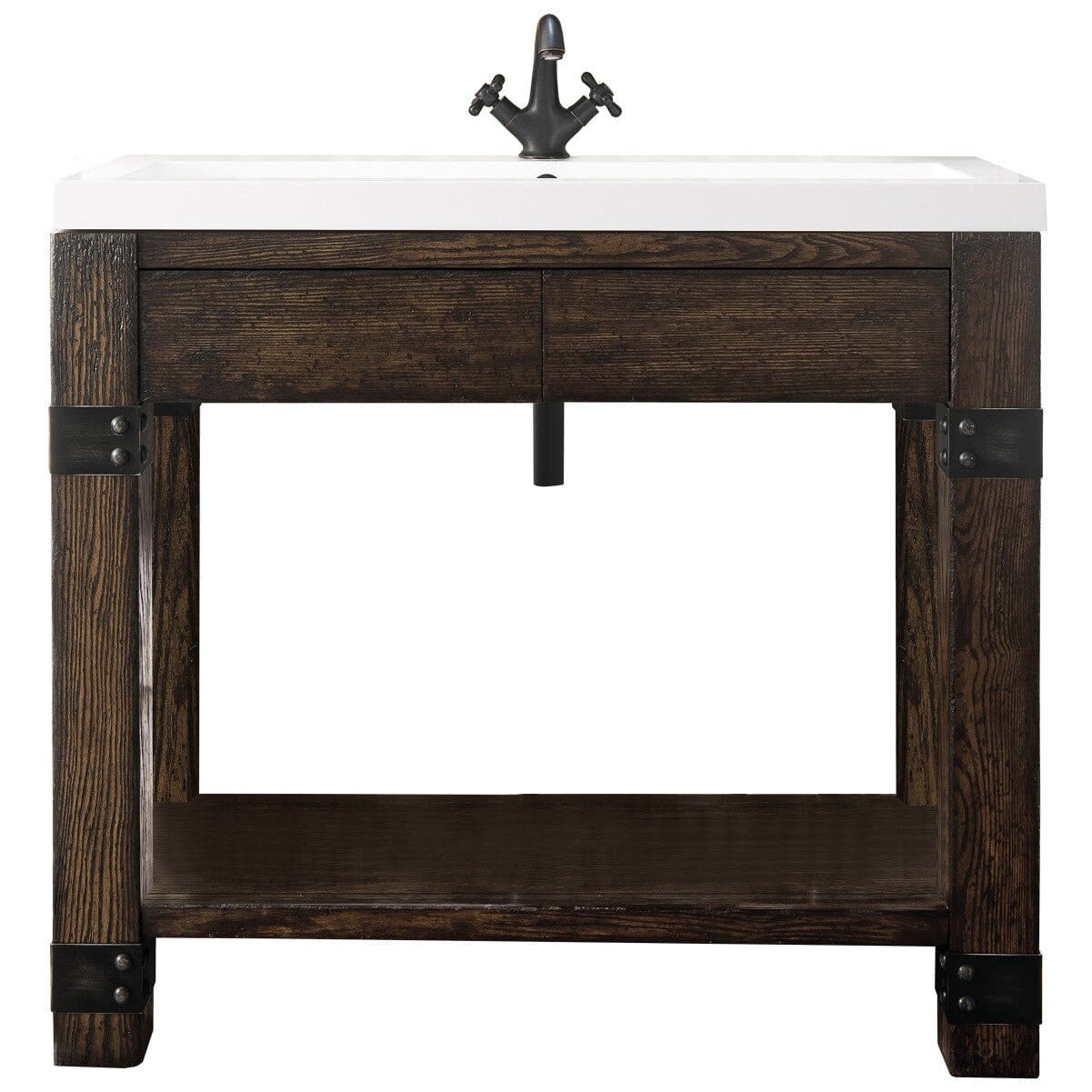 James Martin Brooklyn 39.5" Wooden Sink Console Console James Martin Rustic Ash w/ White Glossy Composite Countertop 