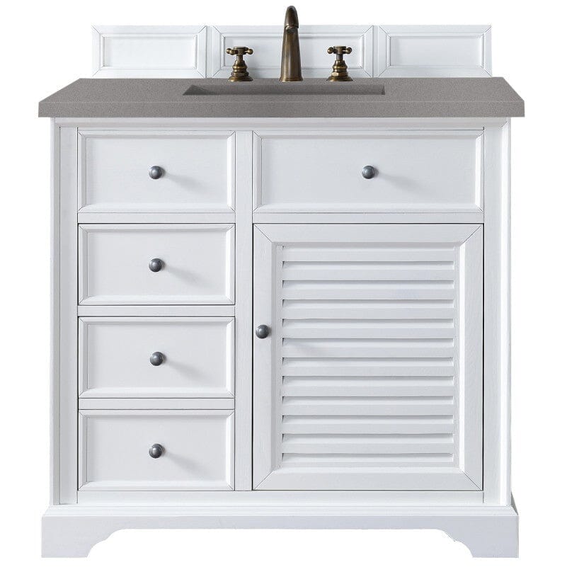 James Martin Savannah 36" Single Vanity Vanity James Martin Bright White w/ 3 CM Grey Expo Quartz Top 