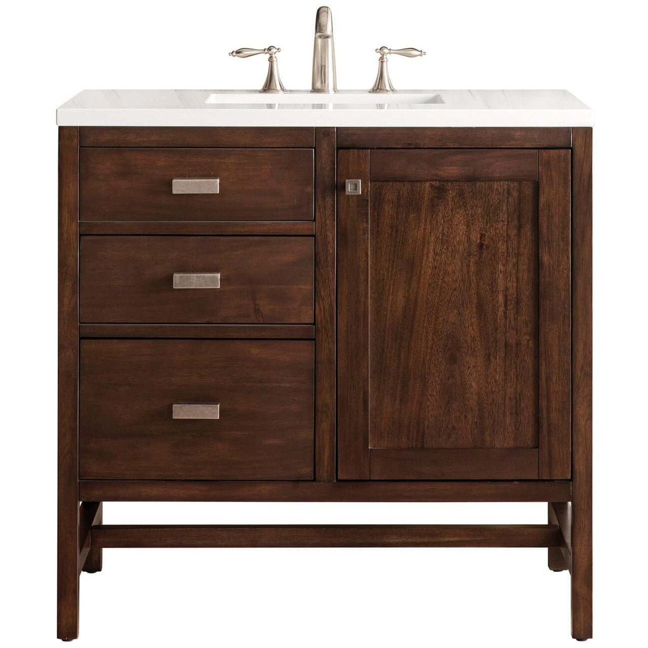 James Martin Addison 36" Single Vanity Vanity James Martin Mid Century Acacia w/ 3 CM Classic White Quartz Top 
