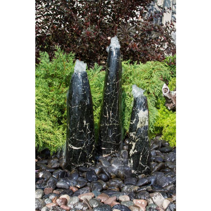 Real Stone Fountains ABART5600 Black Flower Granite Triple Pillar Fountain Fountain Blue Thumb 