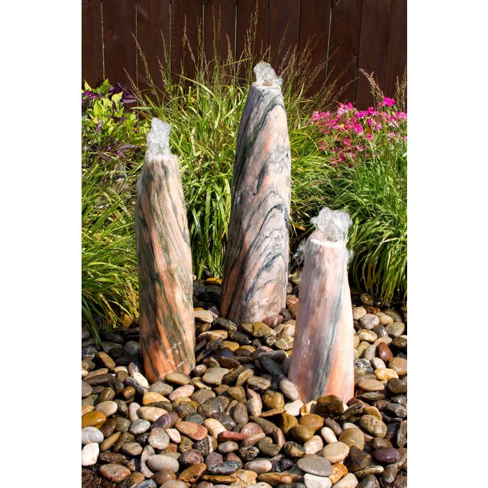 Real Stone Fountains ABART5700 Pink Marble Triple Pillar Fountain Fountain Blue Thumb 