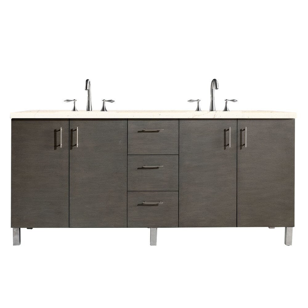 James Martin Metropolitan 72" Double Vanity Vanity James Martin Silver Oak w/ 3 CM Eternal Marfil Quartz Top 