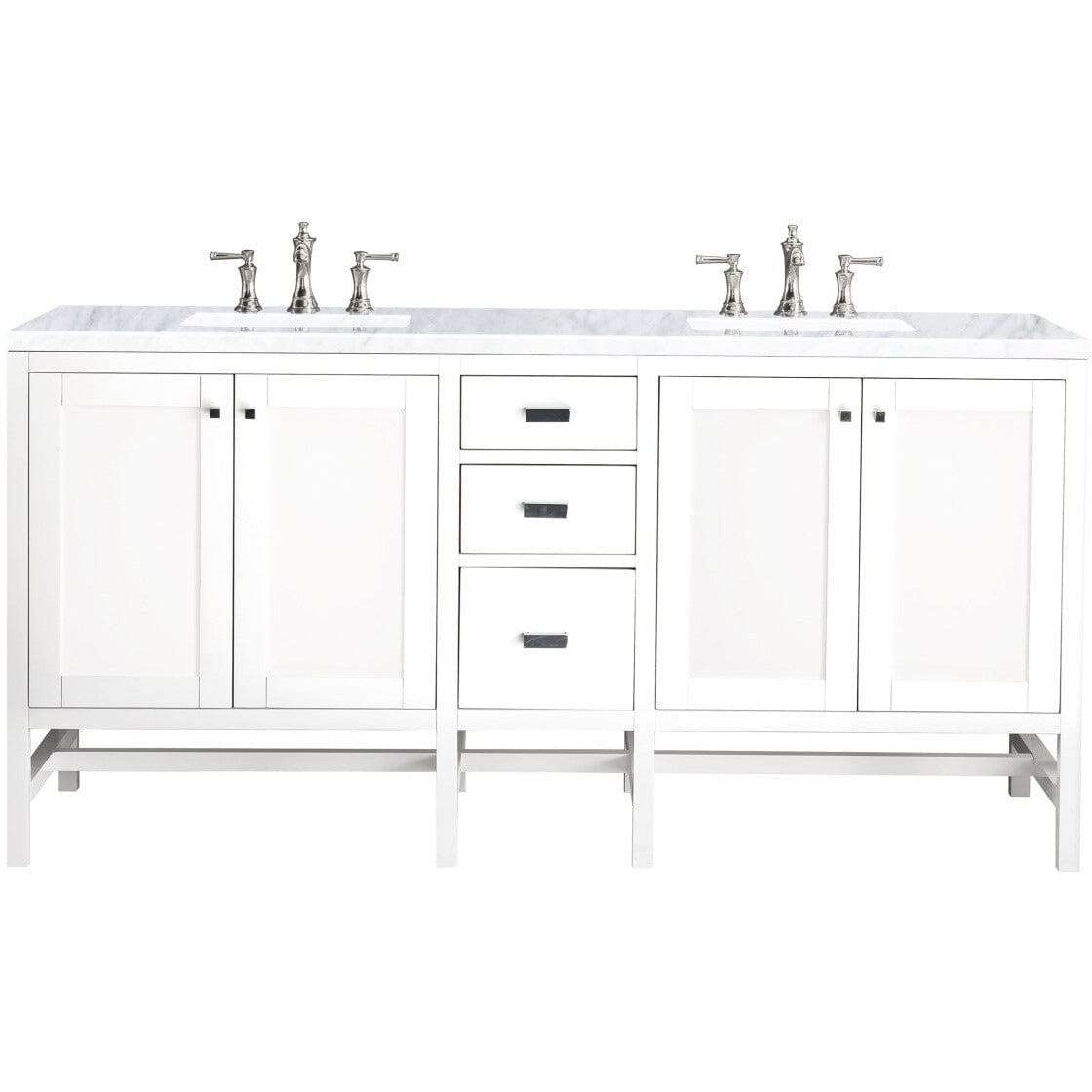 James Martin Addison 72" Double Vanity Vanity James Martin Glossy White w/ 3 CM Carrara White Top 