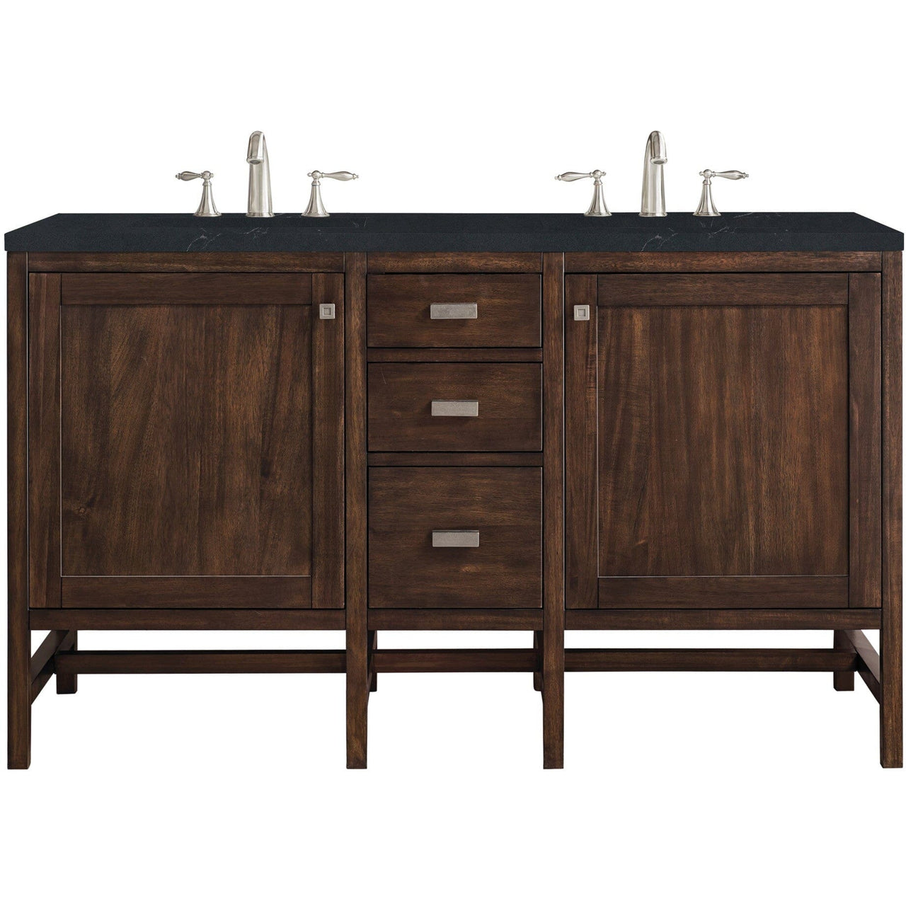 James Martin Addison 60" Double Vanity Vanity James Martin Mid Century Acacia w/ 3 CM Charcoal Soapstone Quartz Top 
