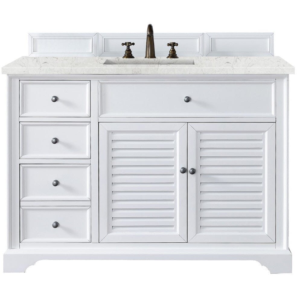 James Martin Savannah 48" Single Vanity Vanity James Martin Bright White w/ 3 CM Eternal Jasmine Pearl Quartz Top 