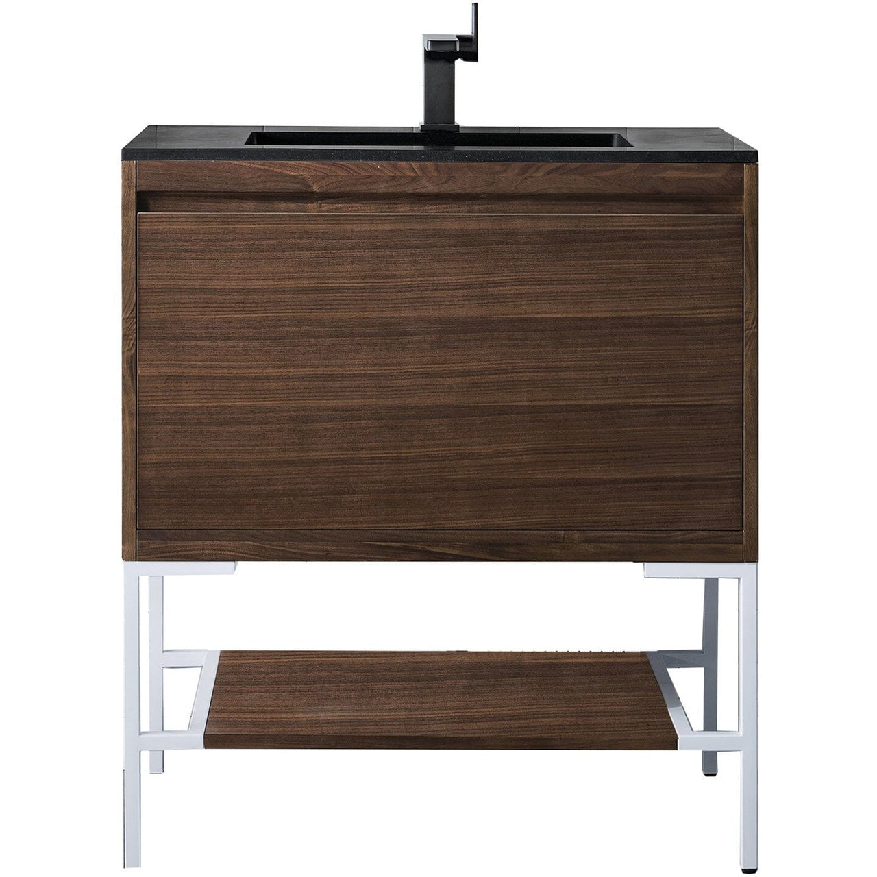 James Martin Milan 31.5" Single Vanity with Base Vanity James Martin Mid Century Walnut - Glossy White w/Charcoal Black Composite Top 