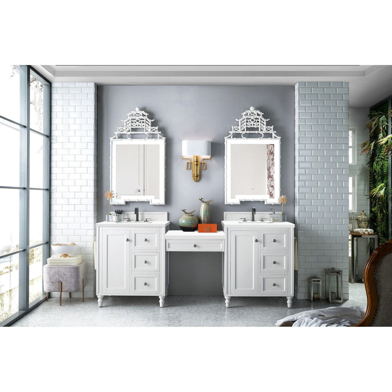 James Martin Copper Cove Encore 86" Double Vanity Set Vanity James Martin Bright White w/ 3 CM Classic White Quartz Top 