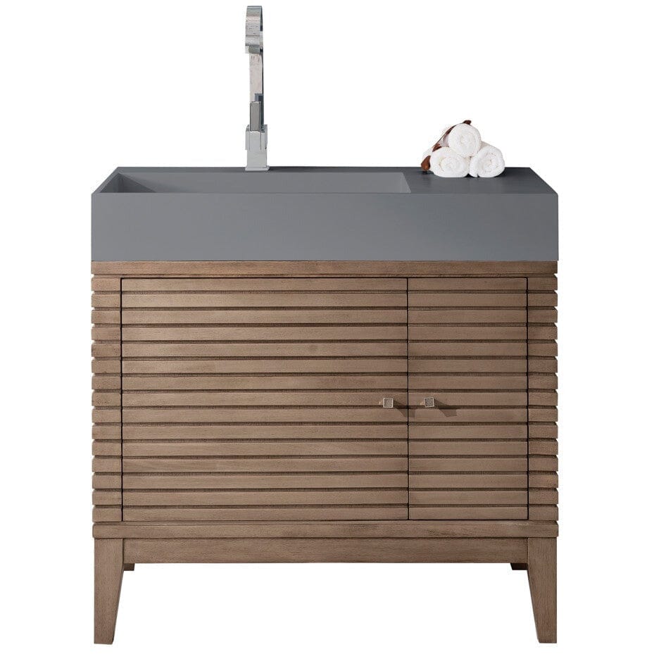 James Martin Linear 36" Single Vanity Vanity James Martin Whitewashed Walnut w/ Dusk Grey Glossy Composite Top 