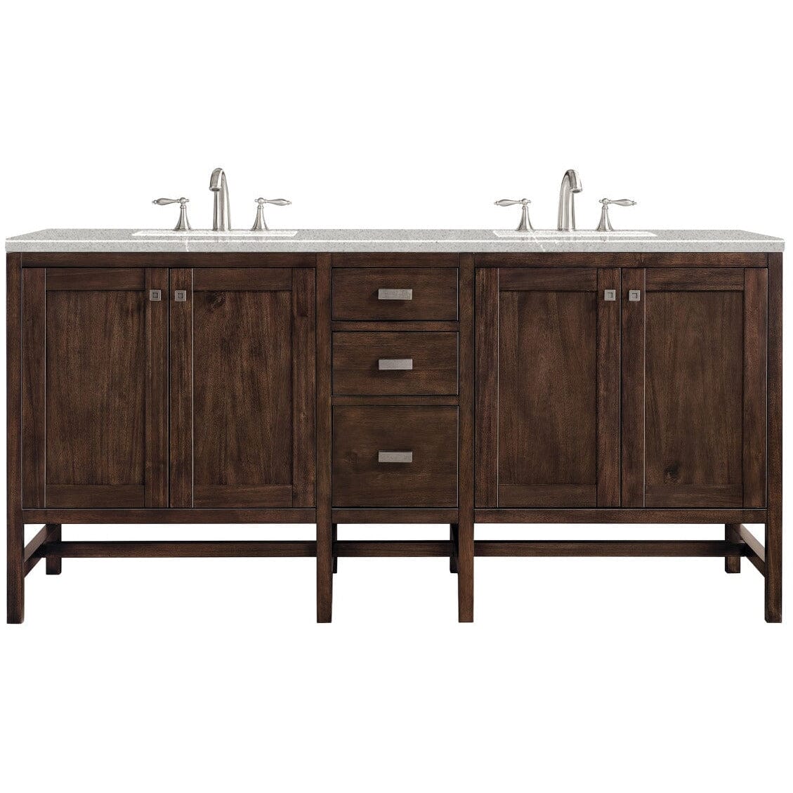 James Martin Addison 72" Double Vanity Vanity James Martin Mid Century Acacia w/ 3 CM Eternal Serena Quartz Top 