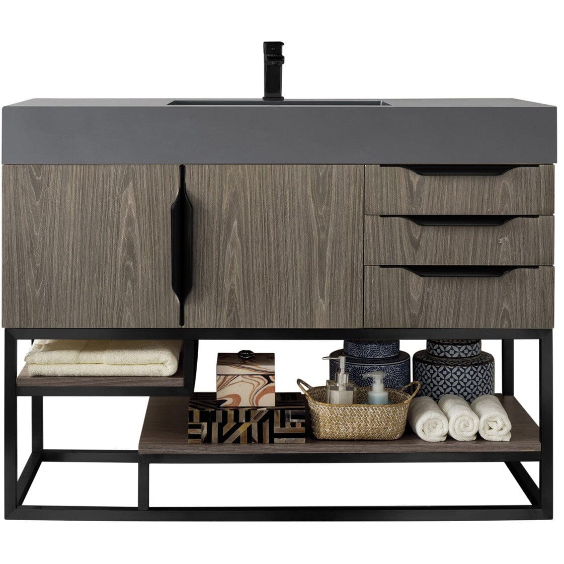 James Martin Columbia 48" Single Vanity Vanity James Martin Ash Gray - Matte Black w/ Dusk Grey Glossy Composite Top 