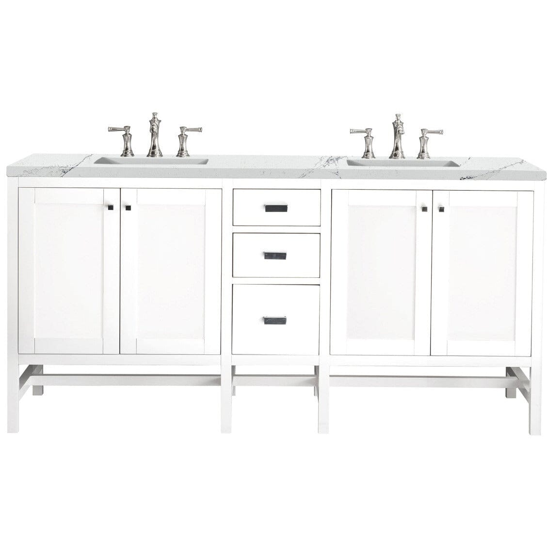 James Martin Addison 72" Double Vanity Vanity James Martin Glossy White w/ 3 CM Ethereal Noctis Top 