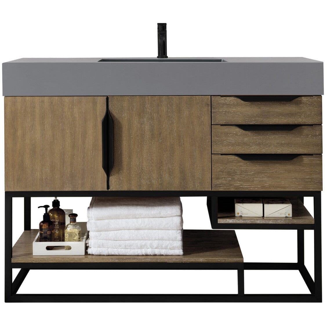James Martin Columbia 48" Single Vanity Vanity James Martin Latte Oak - Matte Black w/ Dusk Grey Glossy Composite Top 