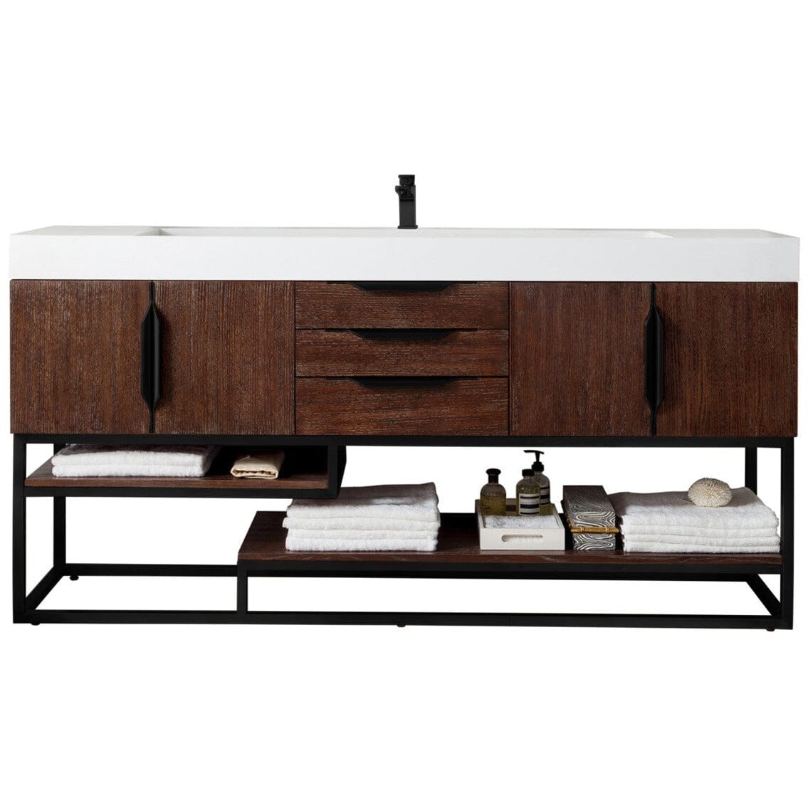 James Martin Columbia 72" Single Vanity Vanity James Martin Coffee Oak - Matte Black w/ White Glossy Composite Countertop 
