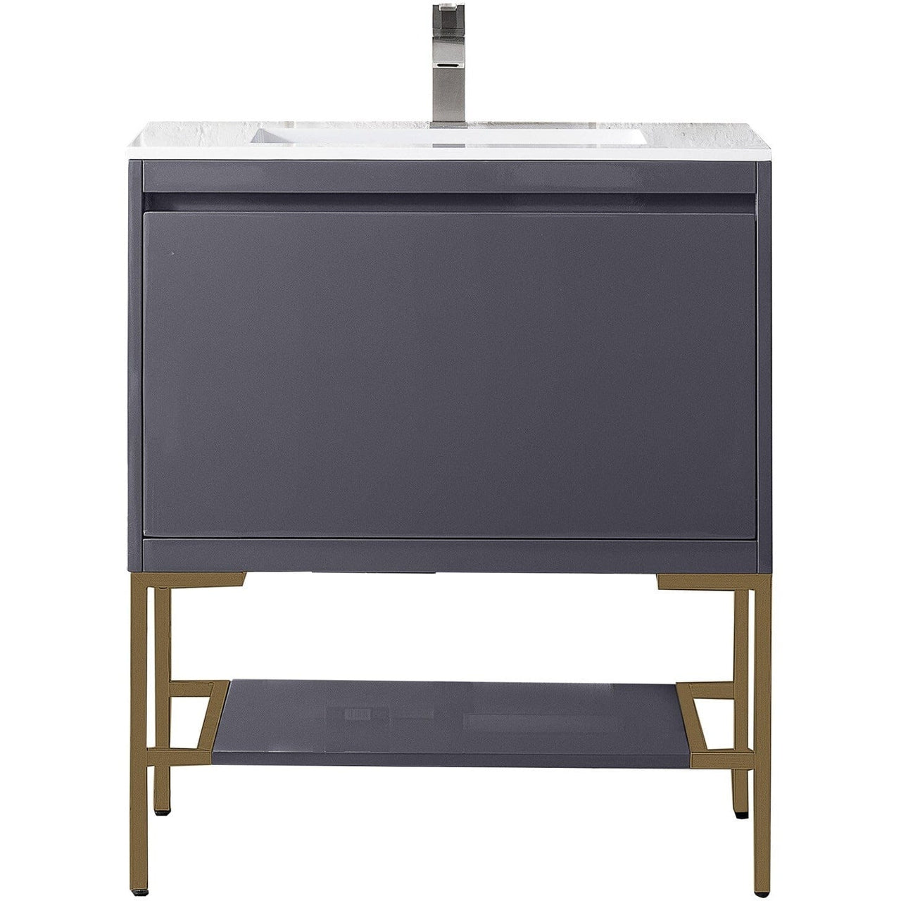 James Martin Milan 31.5" Single Vanity with Base Vanity James Martin Modern Grey - Radiant Gold w/Glossy White Composite Top 