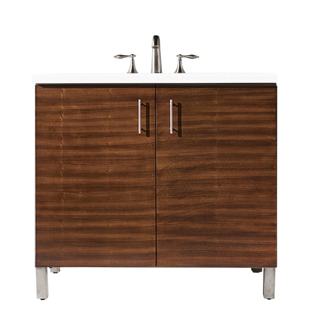 James Martin Metropolitan 36" Single Vanity Vanity James Martin American Walnut w/ 3 CM Classic White Quartz Top 