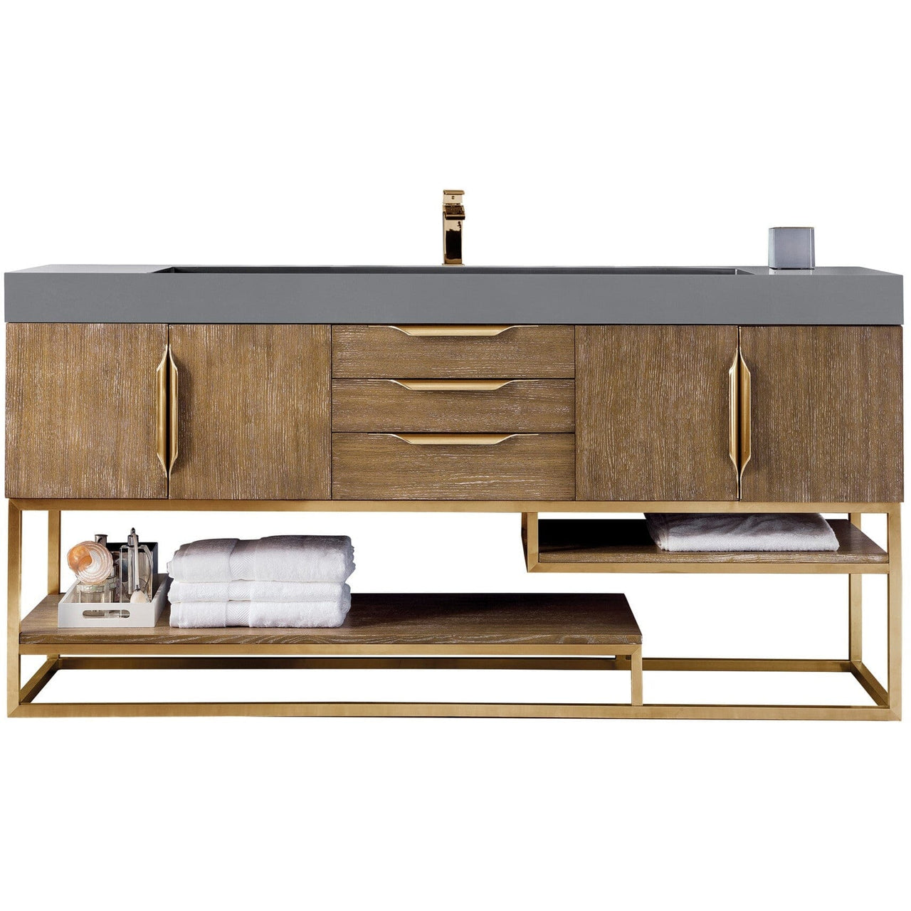 James Martin Columbia 72" Single Vanity Vanity James Martin Latte Oak - Radiant Gold w/ Dusk Grey Glossy Composite Top 