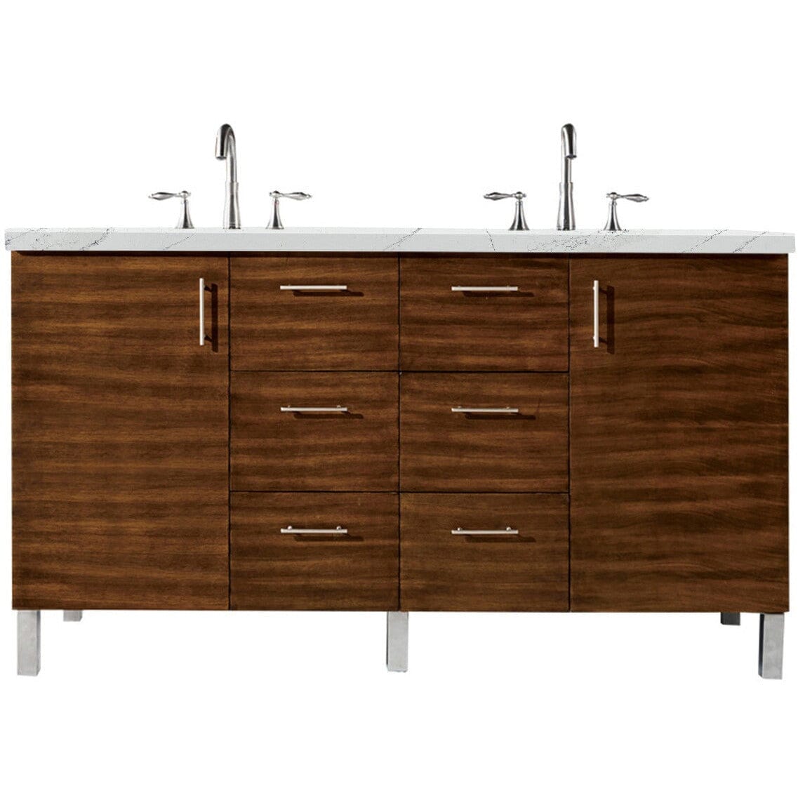 James Martin Metropolitan 60" Double Vanity Vanity James Martin American Walnut w/ 3 CM Ethereal Noctis Quartz Top 