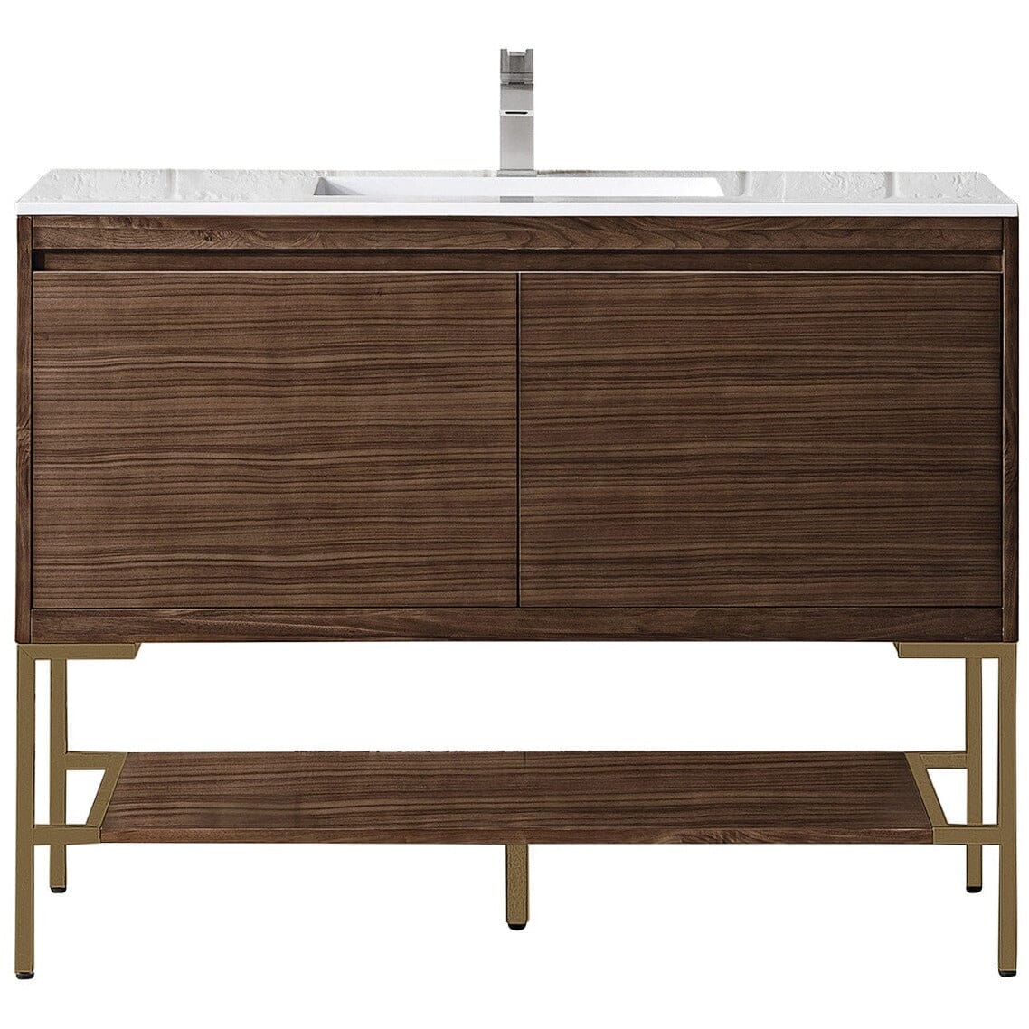 James Martin Milan 47.3" Single Vanity Vanity James Martin Mid Century Walnut - Radiant Gold w/Glossy White Composite Top 