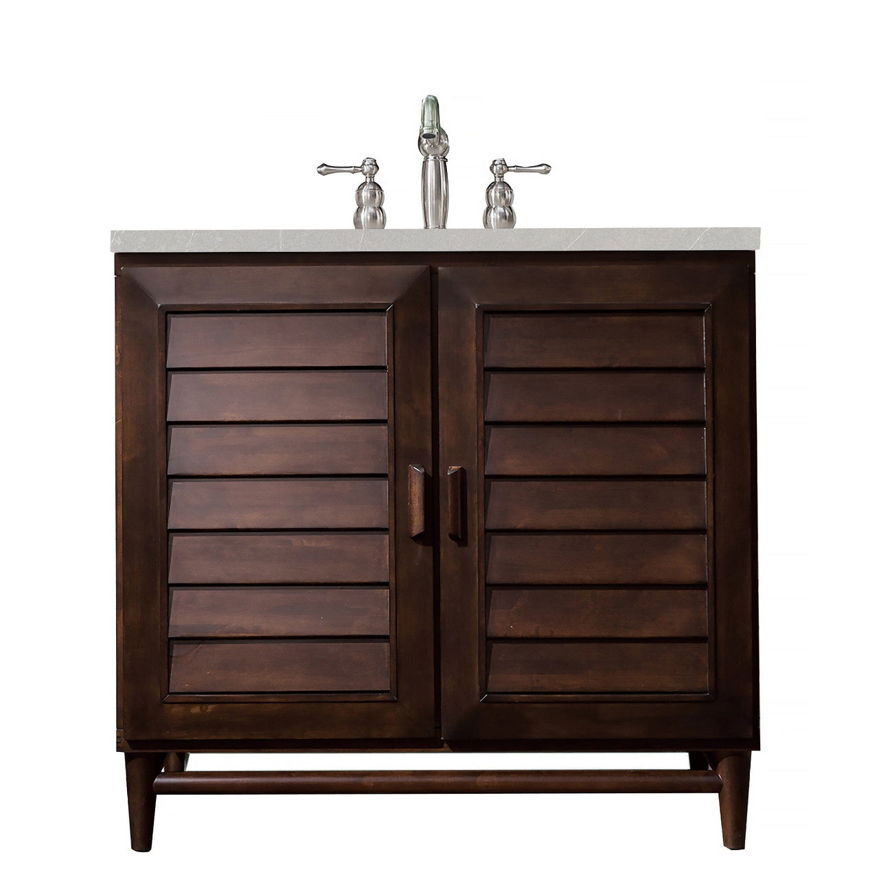 James Martin Portland 36" Single Vanity Vanity James Martin Burnished Mahogany w/ 3 CM Eternal Serena Quartz Top 