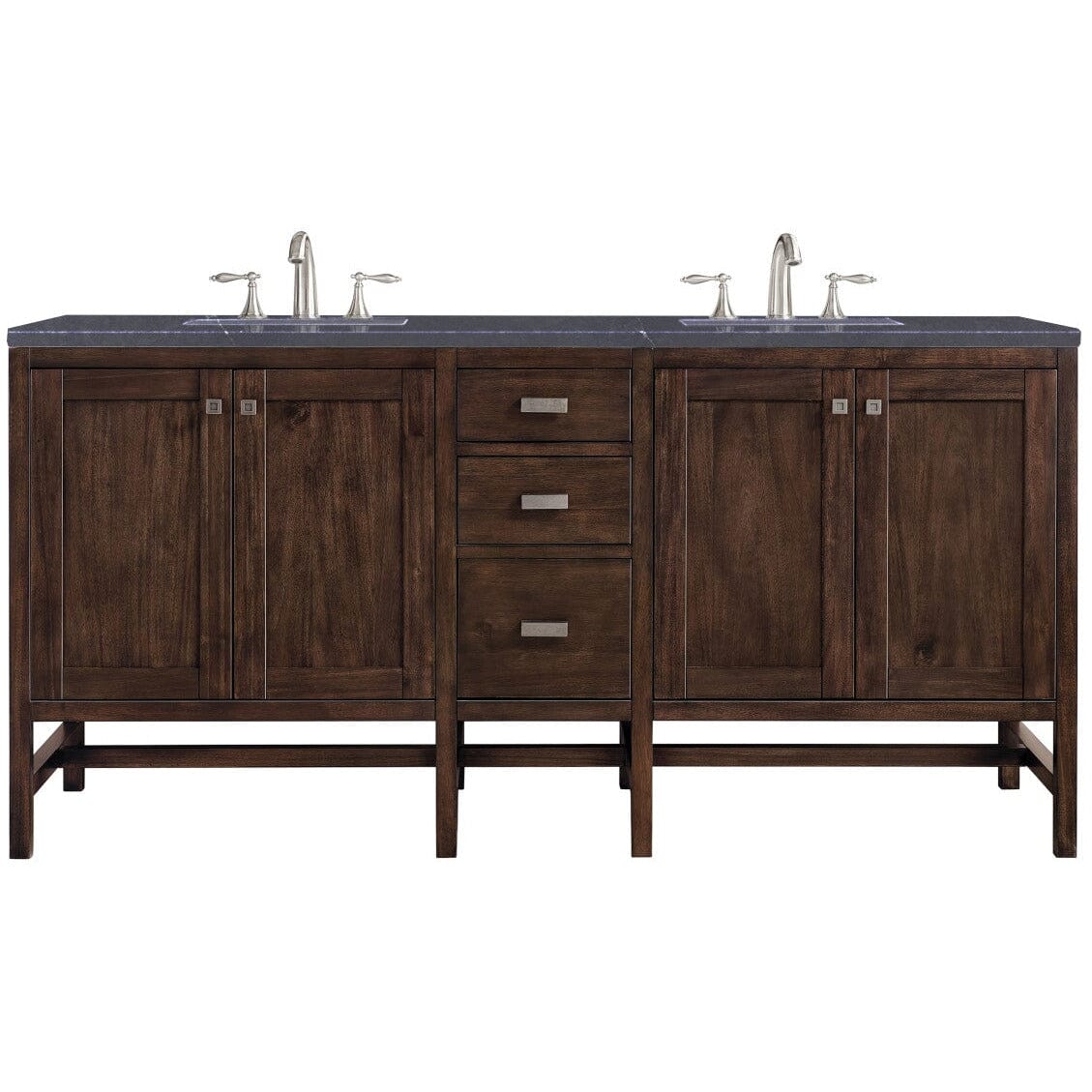 James Martin Addison 72" Double Vanity Vanity James Martin Mid Century Acacia w/ 3 CM Charcoal Soapstone Quartz Top 